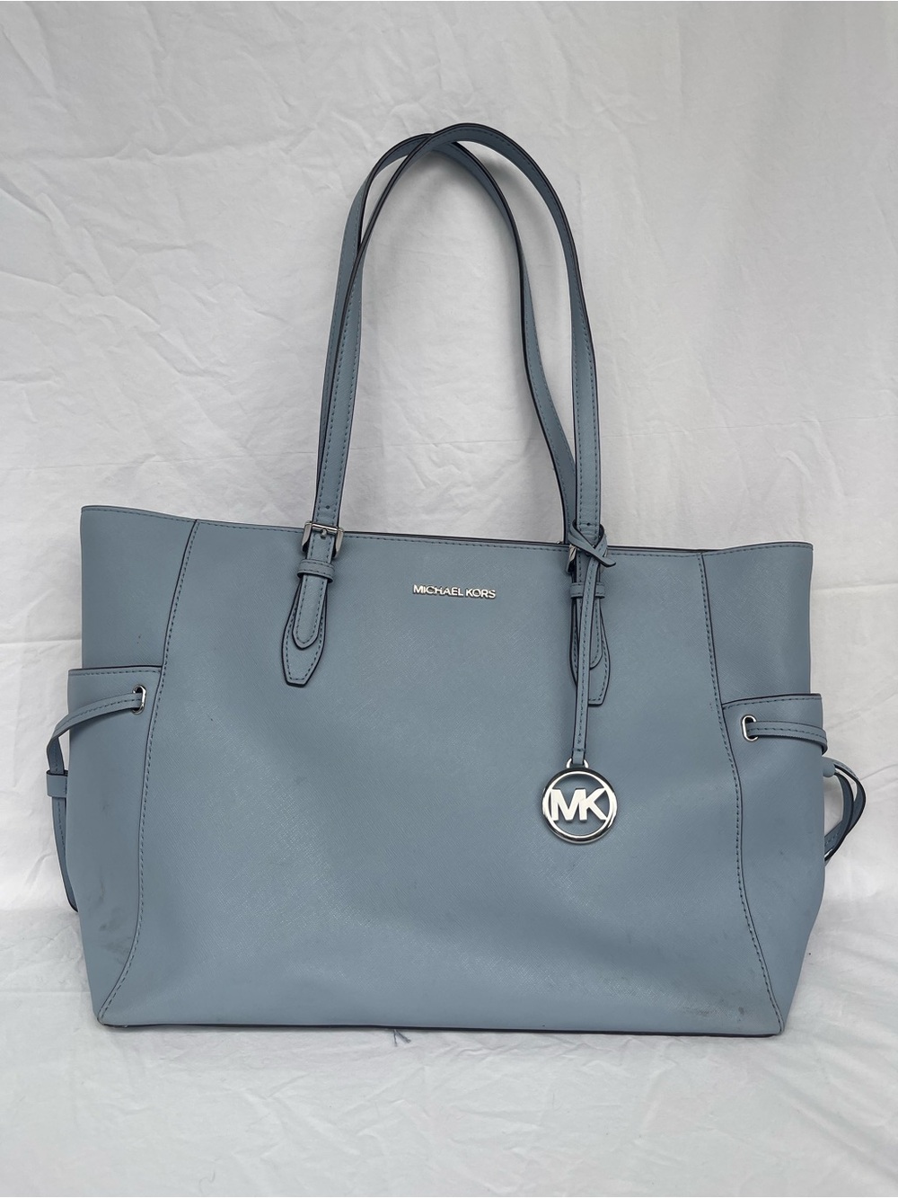 Michael Kors Dusty Blue Leather Tote with MK Charm